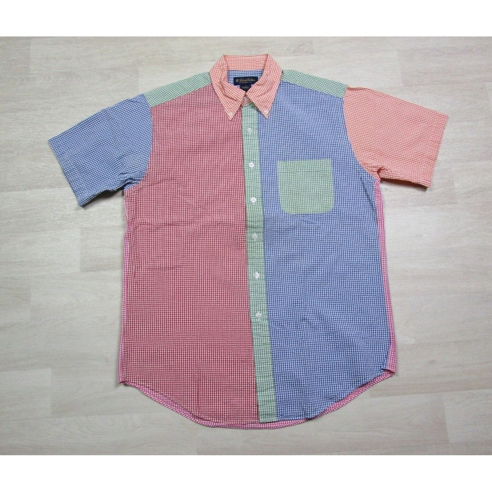 Vintage Brooks Brothers Shirt Men's (M) Multicolor‎ Gingham Striped Color Block